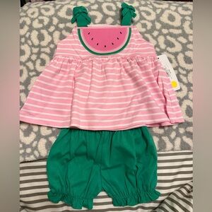 Pink Striped Watermelon Shirt with Green Bloomers
